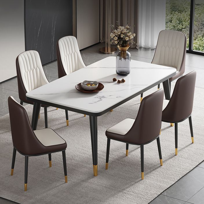 Minimalist Sintered Stone Top Kitchen Dining Table Rectangle Shape Dining Table with 4 Legs Base