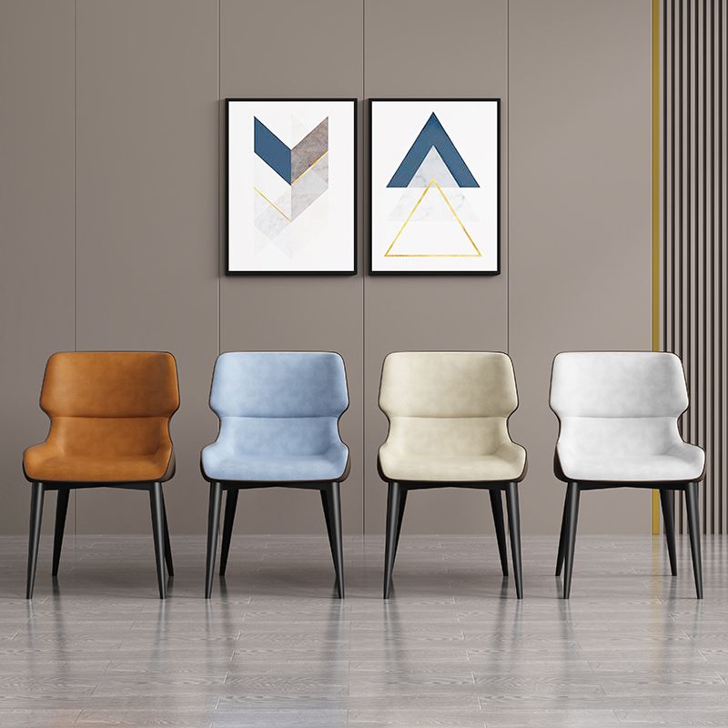 Contemporary Home Wingback Side Chair Matte Finish Leather Dining Chair