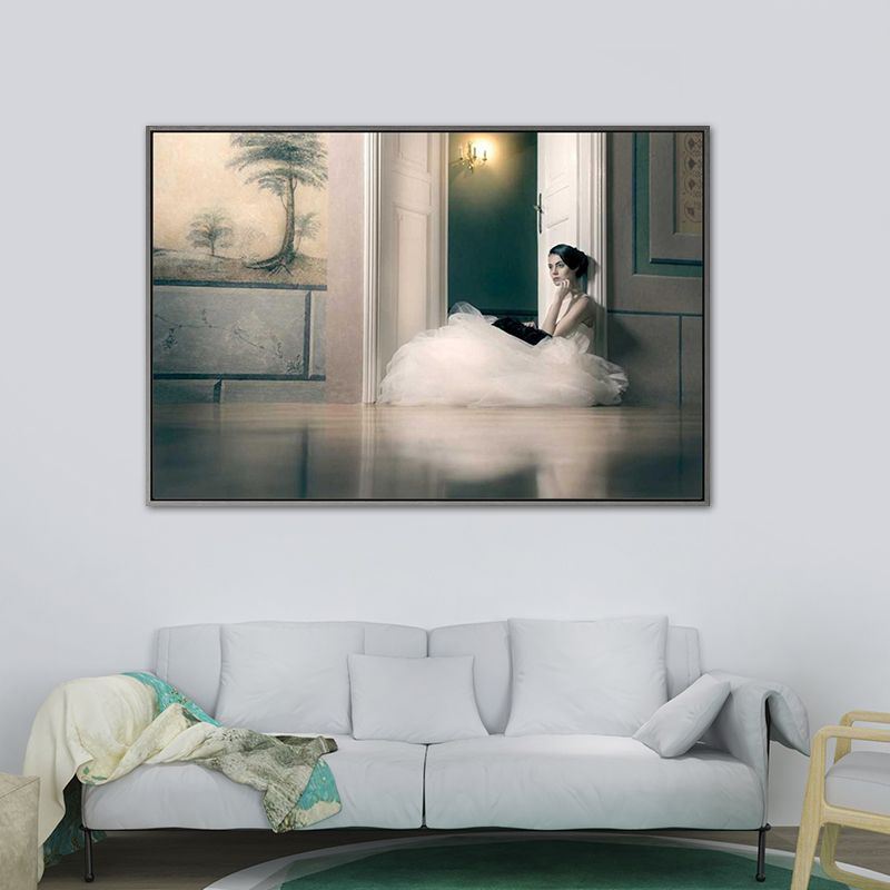 Photographic Ballerina Wall Art Nordic Textured Living Room Canvas Print in Black