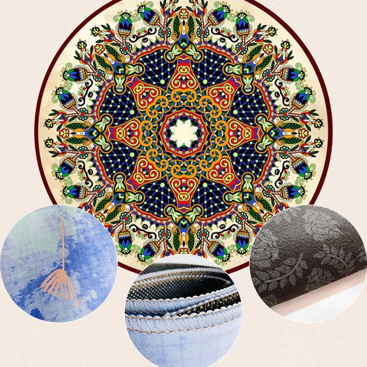 Traditional Floral Print Carpet Polyester Round Area Rug Stain Resistant Area Carpet for Living Room