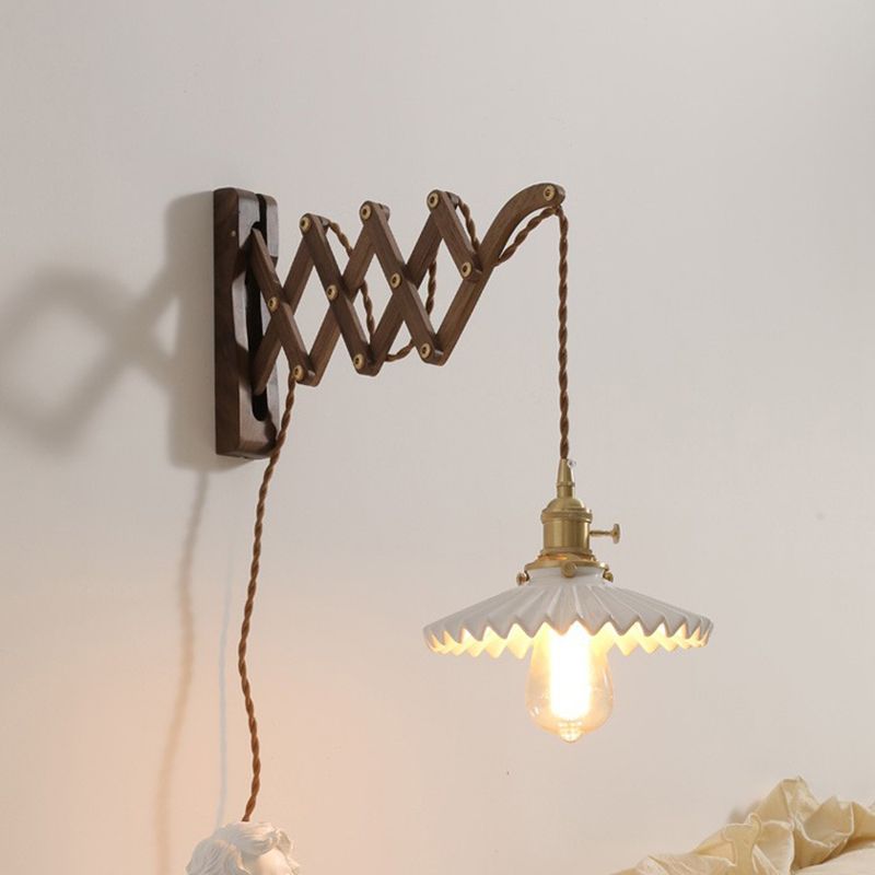 Dunkle Holz 1-Licht-Lesen Wandlampe Vintage Taperedglas ausziehbarer Wandleuchte