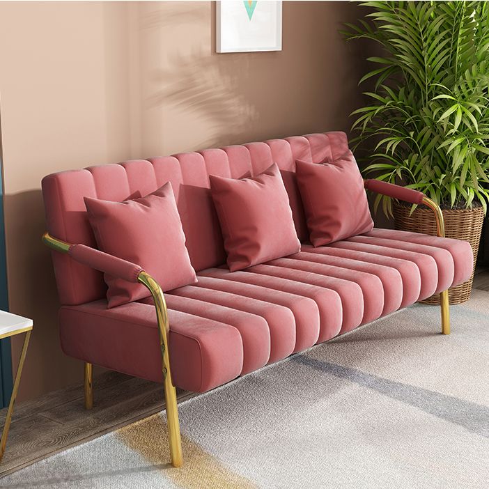 Contemporary Glam Gold Frame Sofa with Sewn Pillow Back for Bonus Room