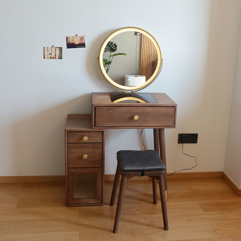 Solid Wood Dresser Table Storage Box Vanity Set with Makeup Table and Stool