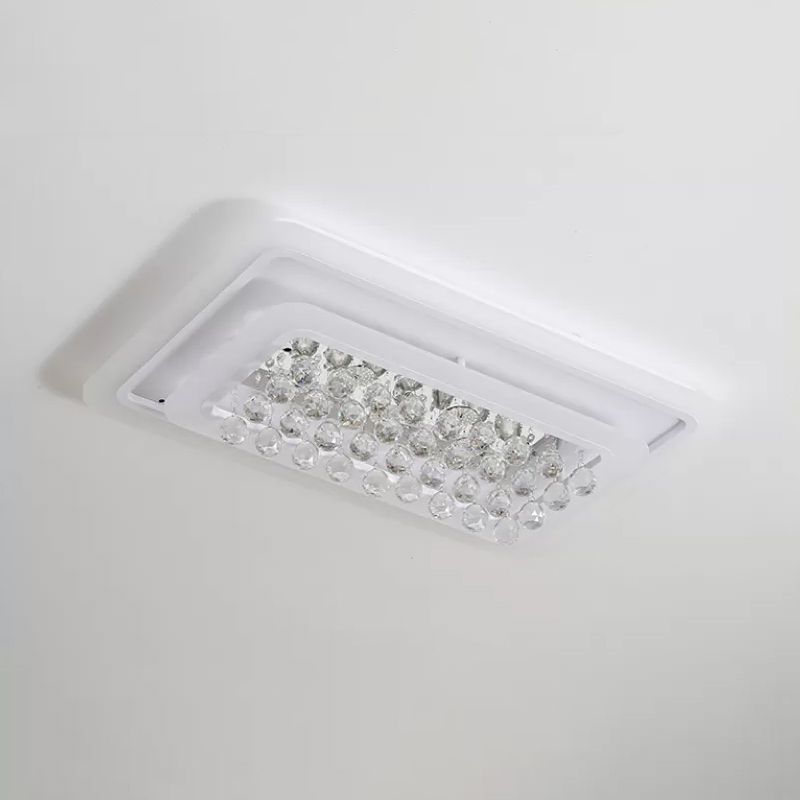 Rectangle Acrylic Flush Mount Lamp Contemporary LED White Ceiling Flush in Warm/White Light with Crystal Accent for Living Room