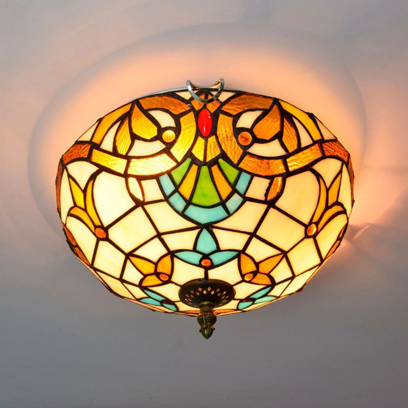 Plafonnier traditionnel à abat-jour en forme de bol, luminaire d'art en verre teinté