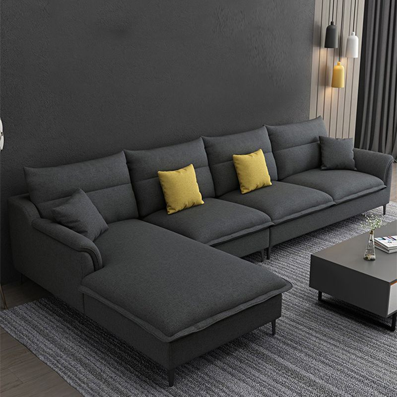 Pillow Top Arm Sectional 4-seater Fabric L-shape Sectional with Pillows