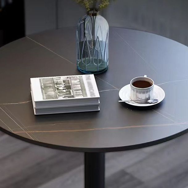 Stone Top Dining Table Round Dining Table with Pedestal Base in Gold