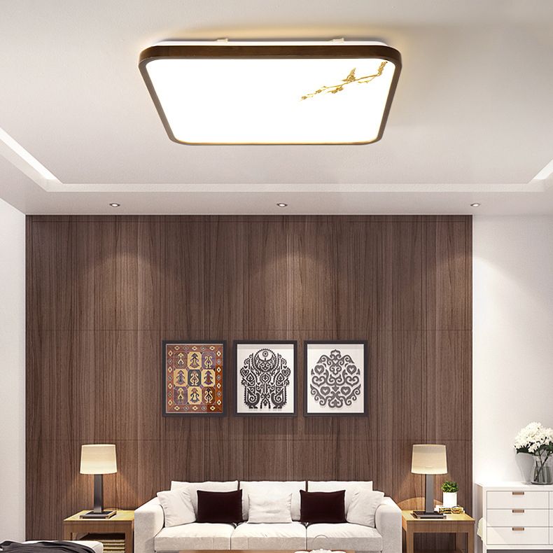 Modern Geometric LED Ceiling Lamp Wood 1 Light Flush Mount for Aisle Bedroom