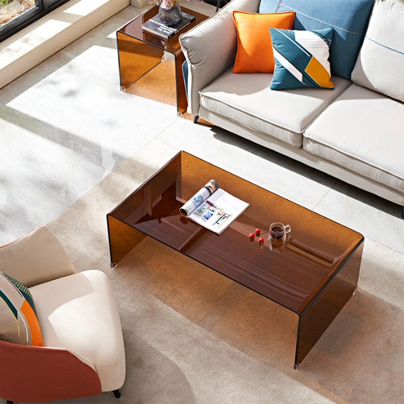 Brown Glass Sled Coffee Table Modern Rectangular 1 Single Cocktail Table