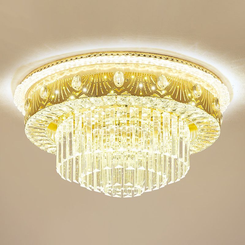 Multi-Layer Flush Ceiling Light Modern Crystal Bedroom LED Flush Mount Lighting in Gold