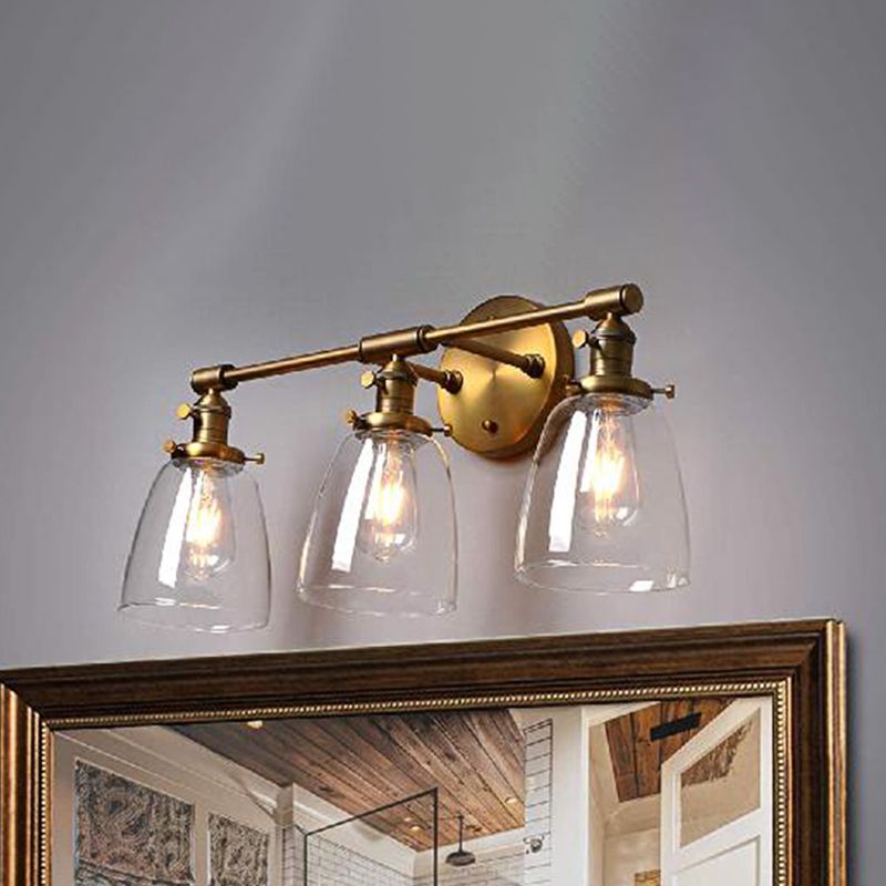 3-Bulb Cone Wall Mounted Light Fixture Industrial Brass Clear Glass Lighting for Restaurant