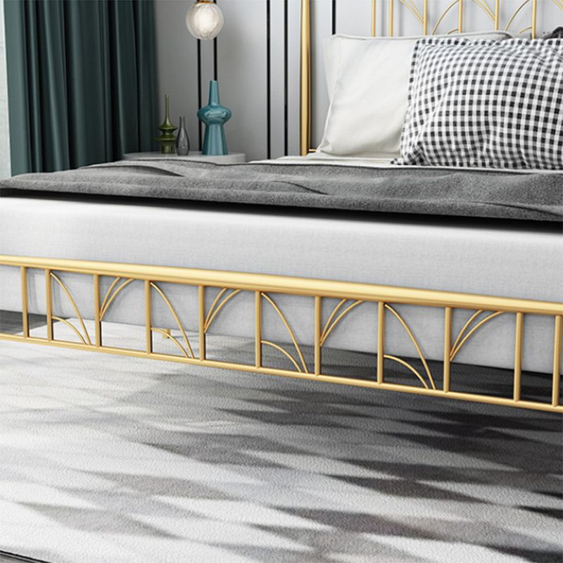 Black/Golden Open-Frame Bed with Rectangle Headboard in Iron