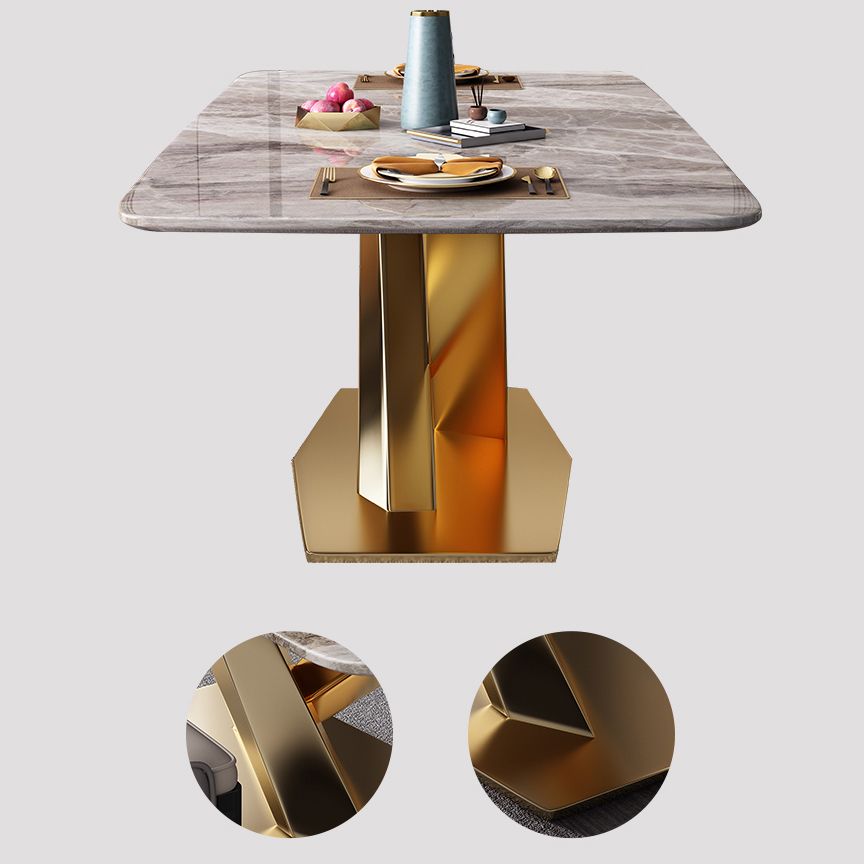 Modern Style Sintered Stone Dining Table with Standard Height Fixed Table and Gold Trestle Base