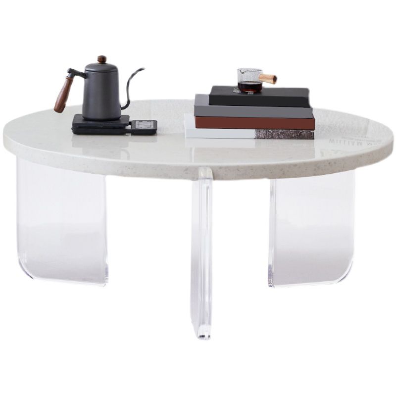 White Round Single Coffee Table Slate Cocktail Table with 3 Legs