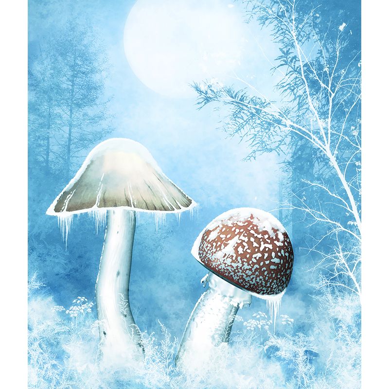 Frozen Trees and Mushrooms Mural Wallpaper for Living Room Winter Wall Art, Custom