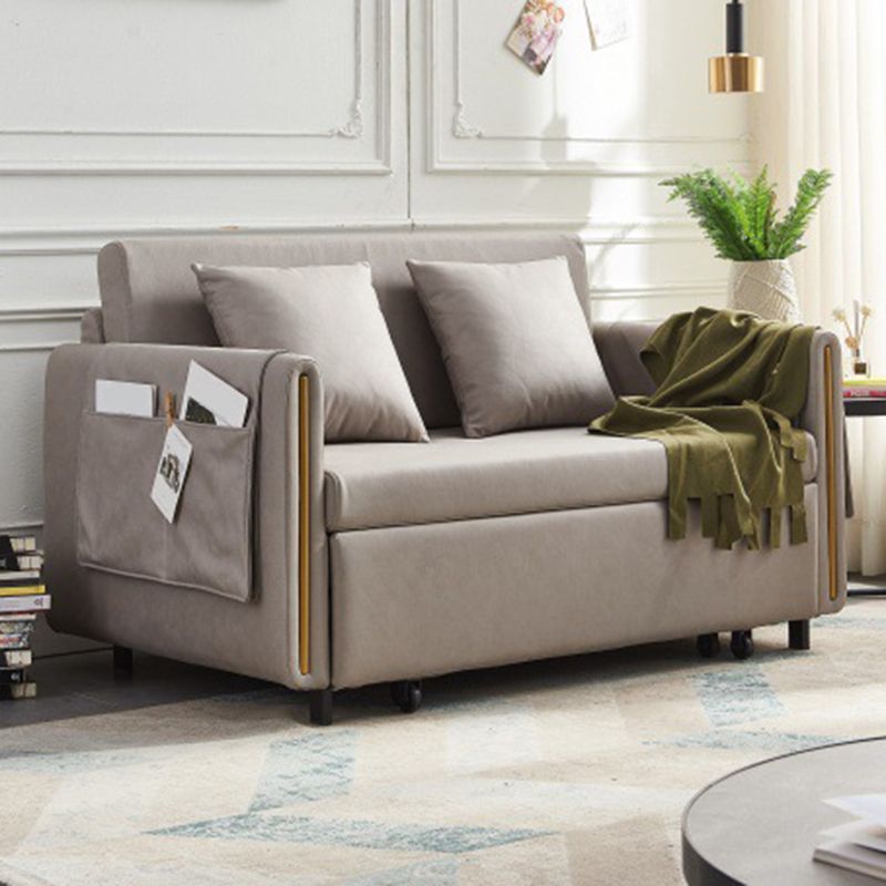 Faux Leather Convertible Square Arm Sofa with Bed with Storage