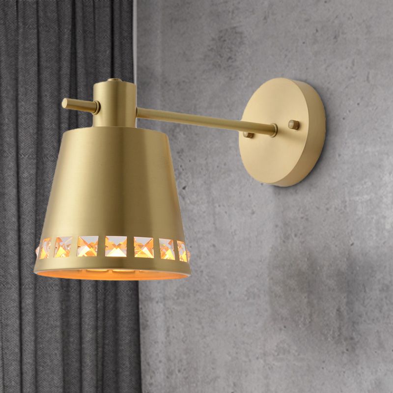1 Bulb Bathroom Wall Lamp Modernism Brass Wall Light Sconce with Barrel Metal Shade