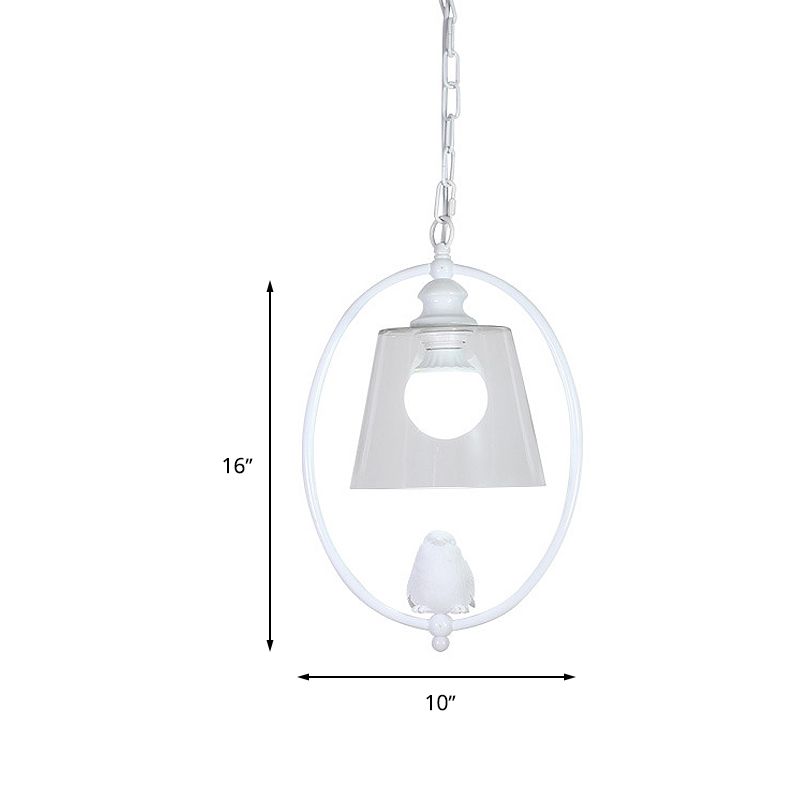 Oval Hanging Lamp Kit Nordic Metal 1 Head White/Black Pendant Ceiling Light with Barrel Clear Glass Shade