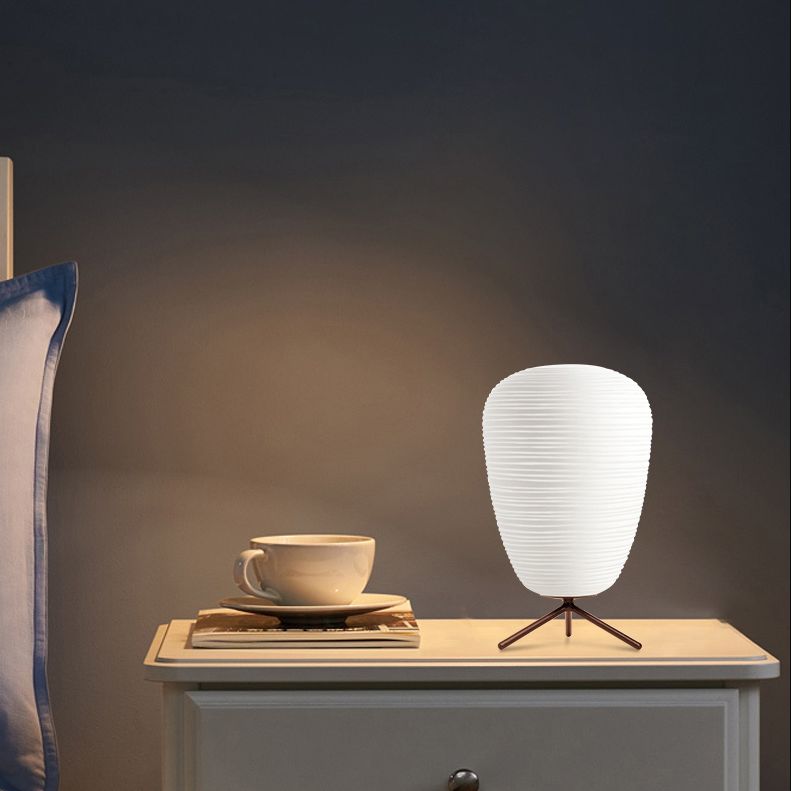 Cocoon Shaped Table Lamp Modern White Ribbed Glass 1-Light Bedroom Night Light with Tripod