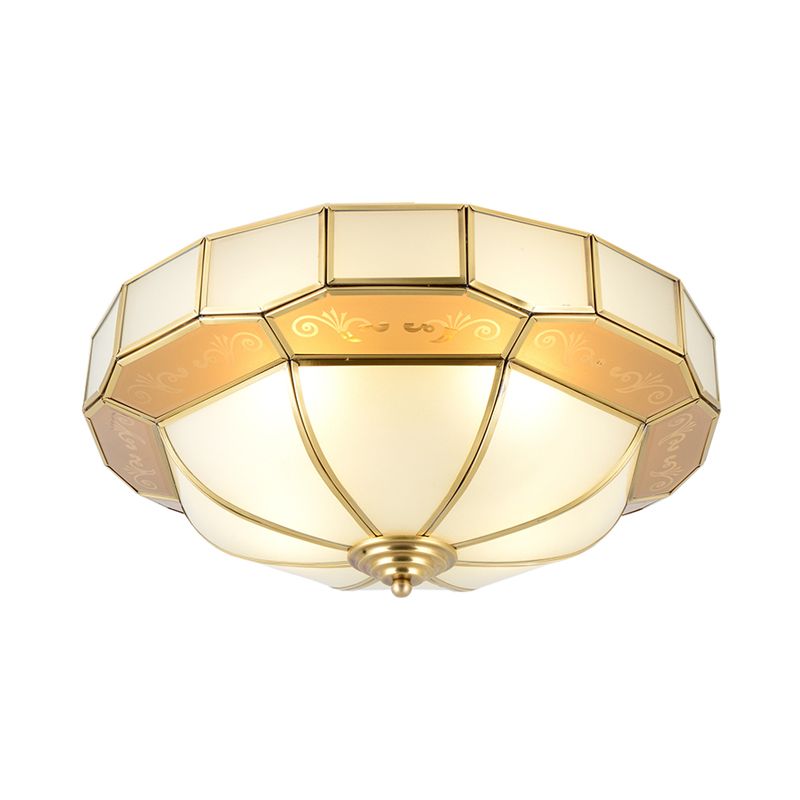 Bowl Milky Glass Ceiling Mounted Fixture Colonial 3/4 Bulbs Living Room Flush Mount Ceiling Lamp in Brass, 16"/19.5" W