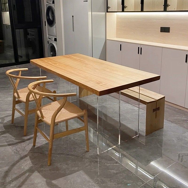 Modern Solid Wood Kitchen Table Rectangle Dining Table with Double Pedestal