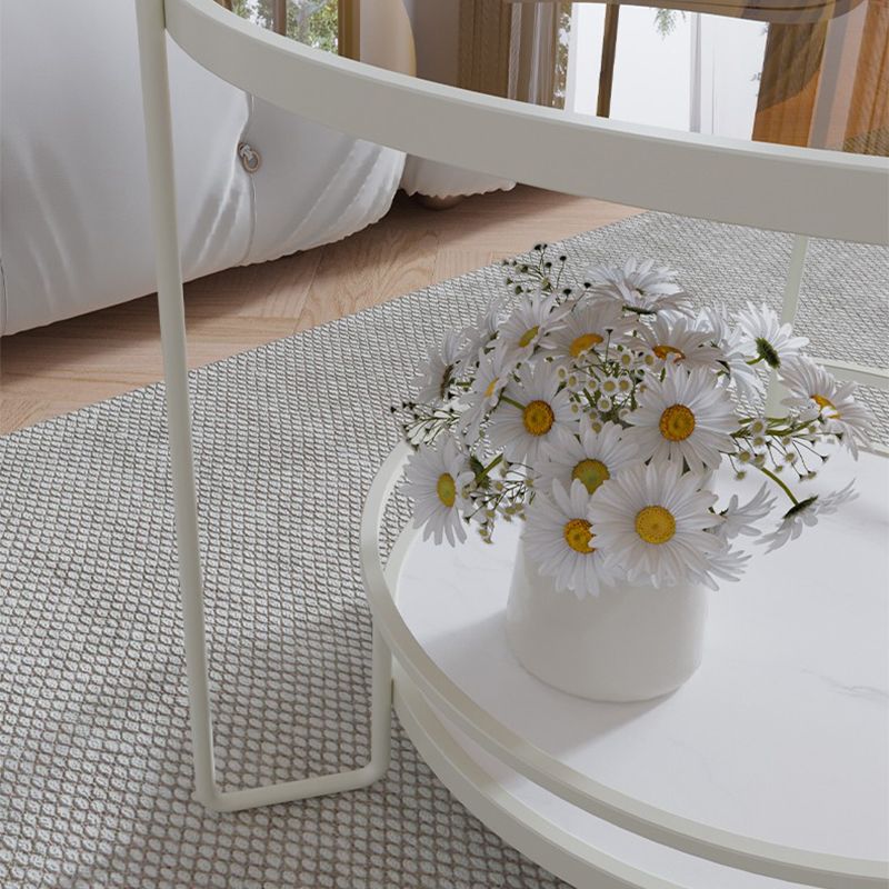 Round Cocktail Table Glass Top Single Coffee Table with Shelf