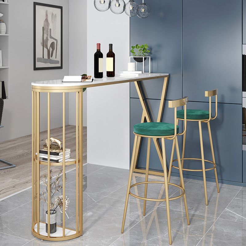 Faux Marble Bar Height Table Modern Style Bistro Pub Table with 2 Shelves