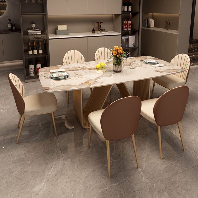 Modern Sintered Stone Dining Room Set Standard Height with Double Pedestal Base Dining Table Set