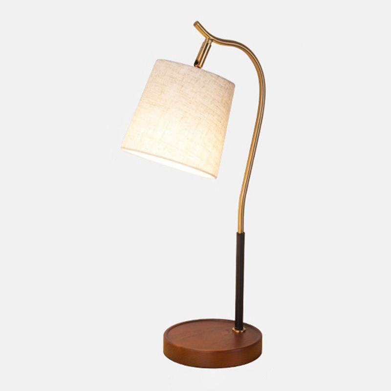 Fassförmige Nachttisch -Lampen -Stoff 1 Glühbirnen -Tischlicht mit Schwanenhalsarm