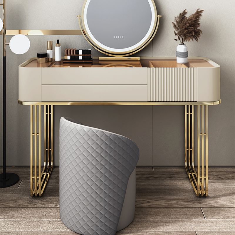 Glass Top Vanity Makeup Table Set With Drawer, Glam Vanity Dressing Table