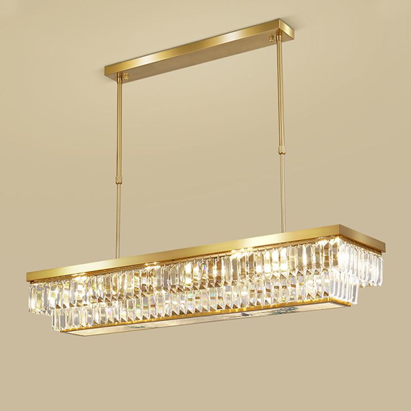Modern Style Rectangle Shape Island Light Crystal 4 Light Island Lighting in Gold