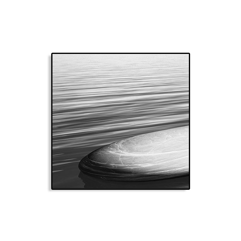 Seaside Oval Stone Scene Painting Light Color Modern Wrapped Canvas for Living Room
