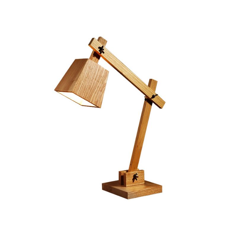 1 Glühbirnenschlafzimmertisch hell moderne braune kleine Schreibtischlampe mit Trapezholzschatten