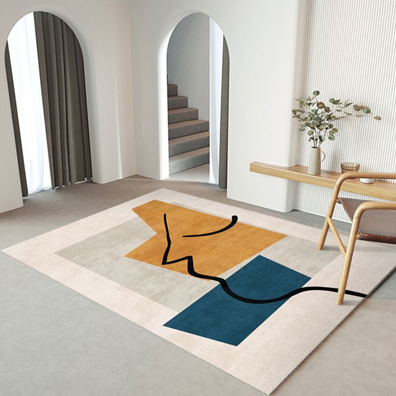 Simple Multicolor Nordic Rug Polyester Expressionism Pattern Area Rug Non-Slip Backing Carpet for Living Room