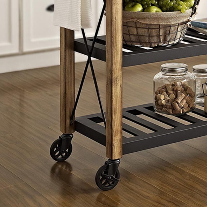Rolling Solid Wood Kitchen Island Home Dining Kitchen Trolley with Towel Rack