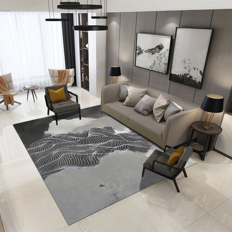 Dark Gray Modern Rug Polyester Abstract Pattern Rug Stain Resistant Rug for Drawing Room