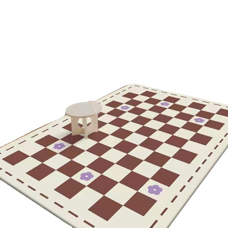 Black Modern Rug Polyester Check Pattern Rug Washable Rug for Living Room