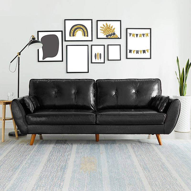 33.46" H Faux Leather Flared Arm Sofa with 2 Pillows Tufted Back Sofa