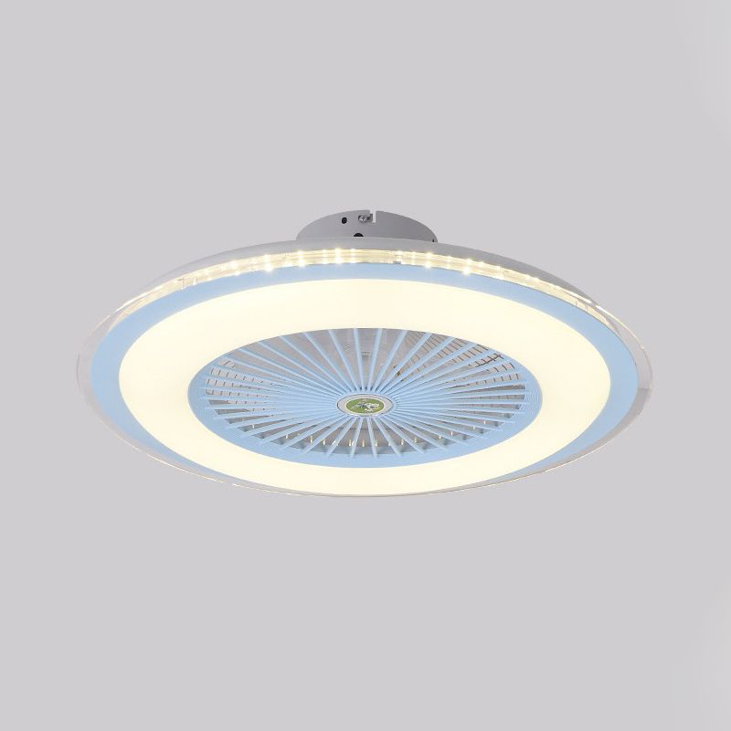 23.5" W LED Circle Hanging Fan Lamp Simple Pink/Blue/Gold Finish Acrylic Semi Flush Mount Lamp with 5 Clear Blades