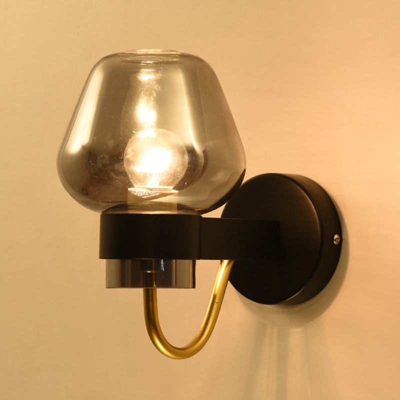 Modern Style Brass Wall Light Bowl Wall Sconce with Glass for Living Room