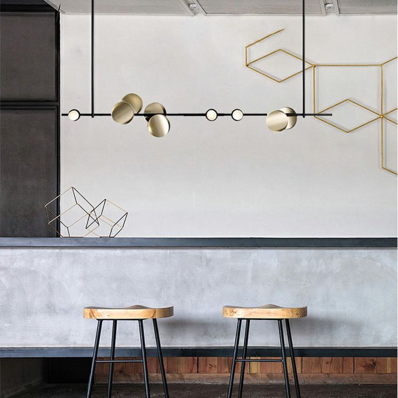 Modern Island Lamp 9-Head Linear Restaurant Pendant Light with Round Metal Shade