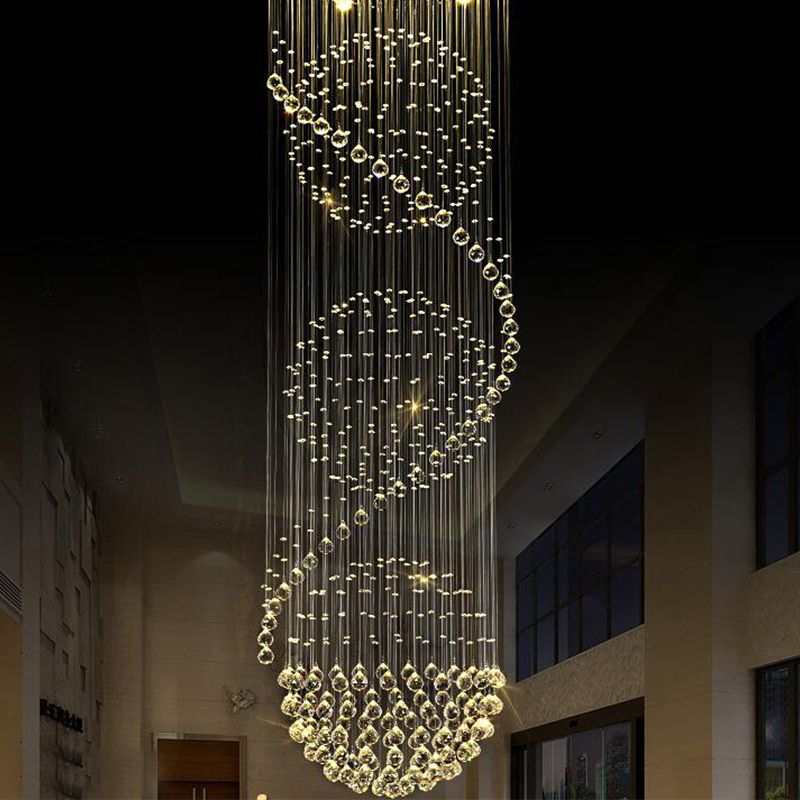 Clear Crystal Spiral Cascading Pendant Modernism 4 Lights Stairway LED Multi Light Chandelier