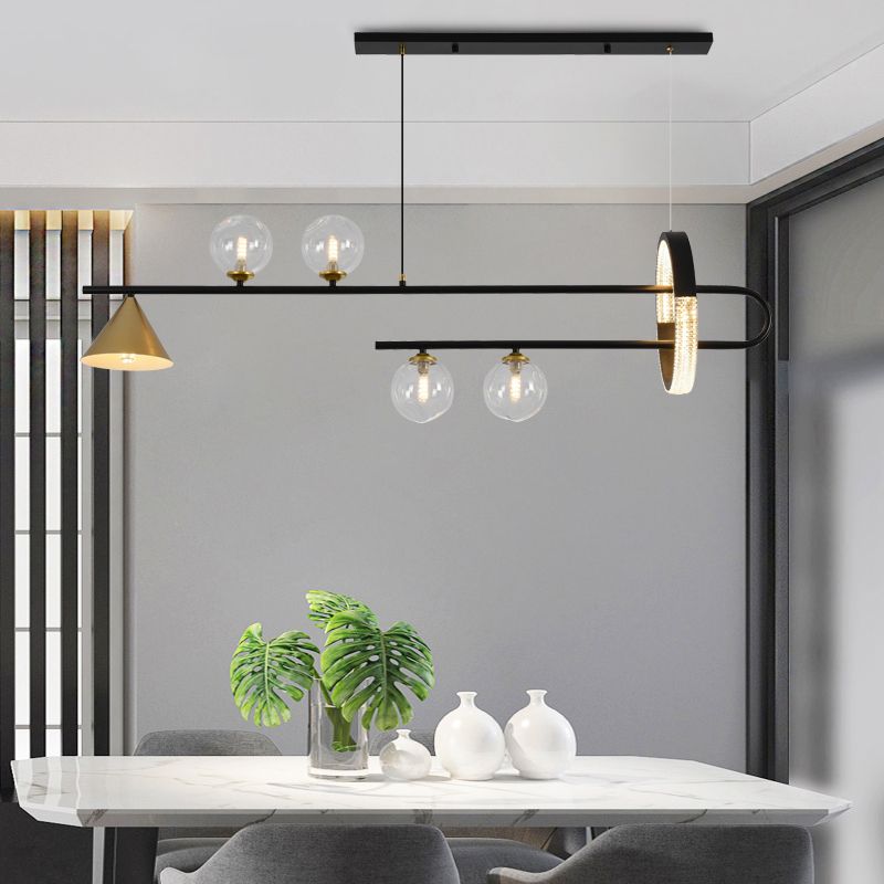 Zeitgenössische Insel leichte Kugel Glas Island Deckenleuchte in Schwarz für Küche