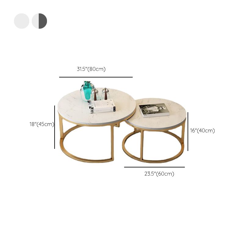 Glam Round Nesting Coffee Table with Marble Top and Metal Base
