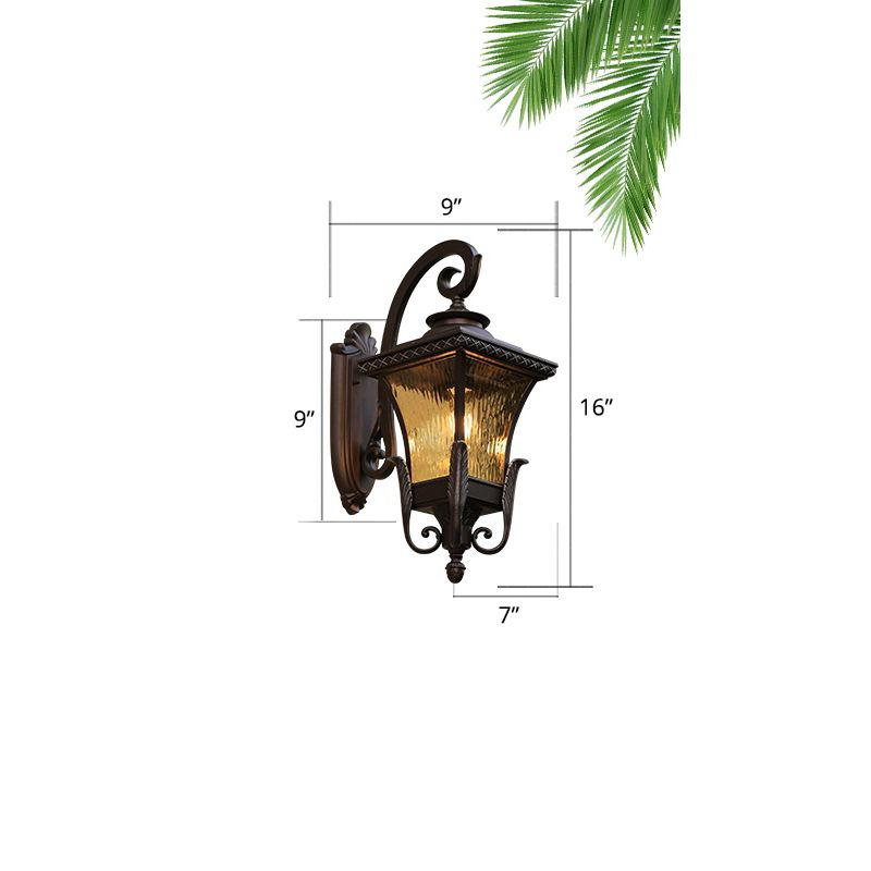 Glass Shaded Lantern Wall Sconce Traditional 1 Head Patio Wall Mount Light Fixture in Black