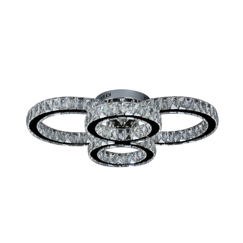 Circle Bedroom Flush Mount Lighting Crystal LED Contemporary Flush Light in Chrome, Warm/White Light