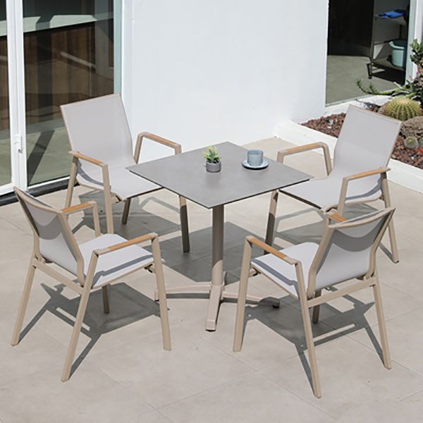 Contemporary Patio Dining Side Chair in Beige Aluminum with Fabric Back
