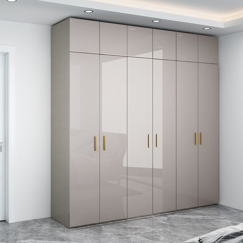 Engineered Wood Armoire Modern Mirrored Grey Wardrobe Closet with Garment Rod