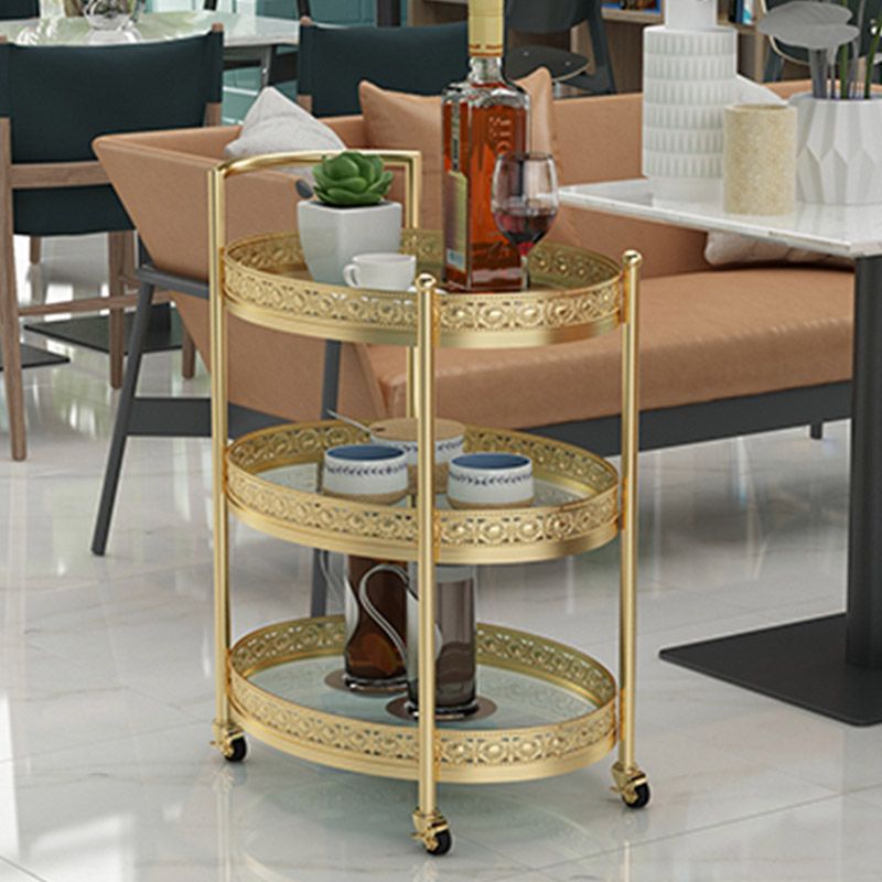 Modern Open Storage Prep Table Oval Dining Room Kitchen Trolley