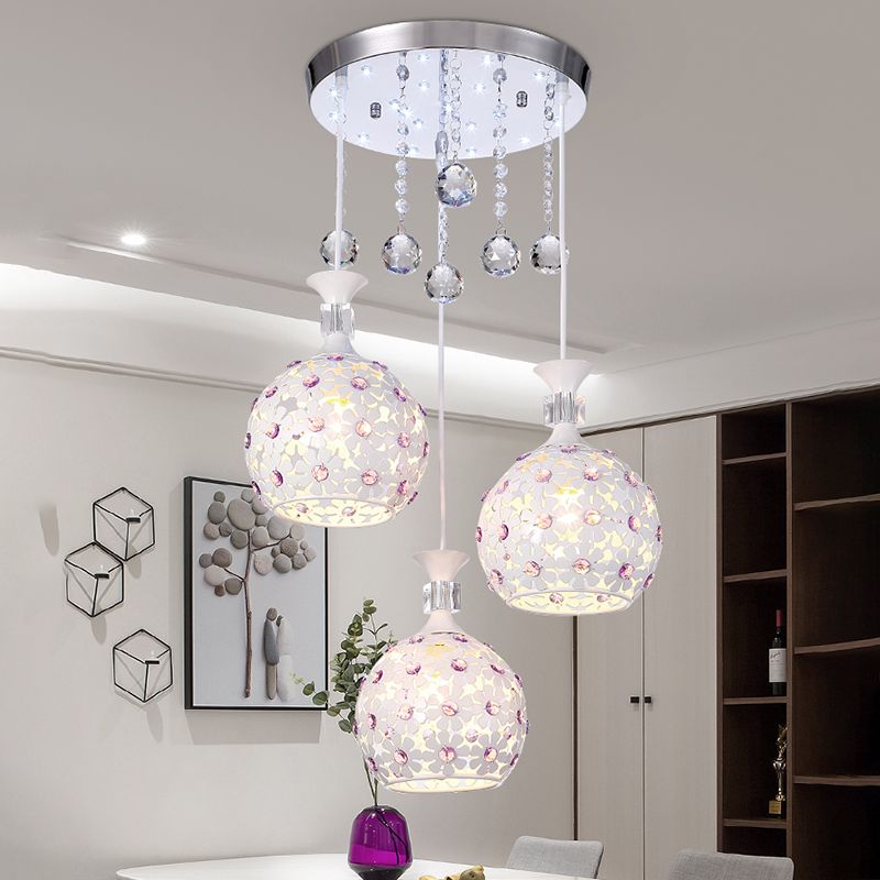 Cluster sphère pendentif léger nordique cristal 3 bulb lempe suspension du plafond